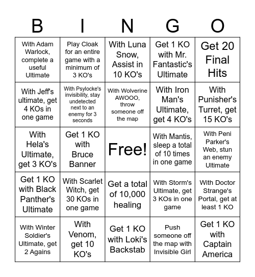 Marvel Rivals Bingo Card