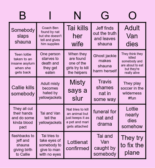 Yellowjackets Bingo Card