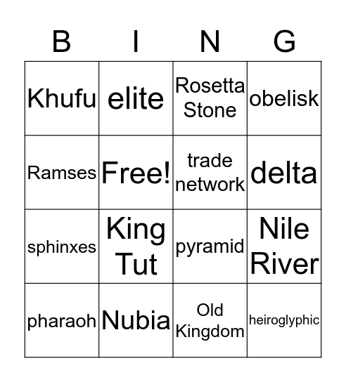 Ancient Egypt & Kush Bingo Card