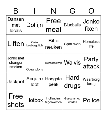 Madeira Bingo Card
