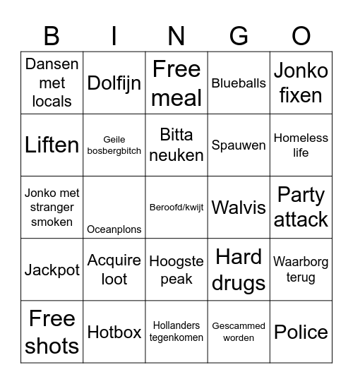 Madeira Bingo Card
