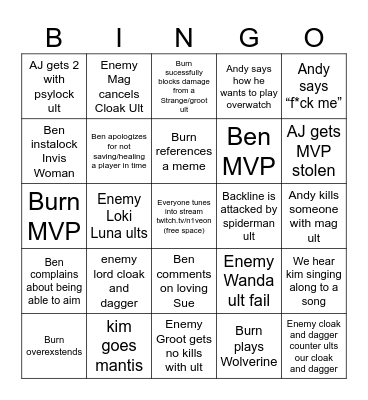 Marvel Rivals Bingo! Bingo Card
