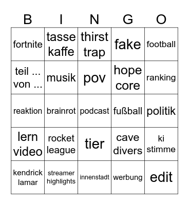 tiktok bingo Card