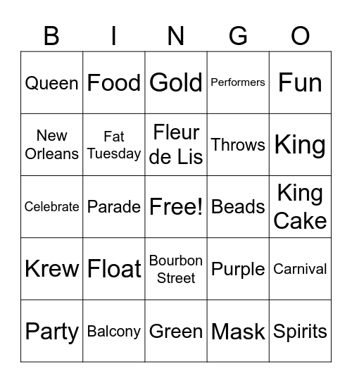 Mardi Gras Bingo Card
