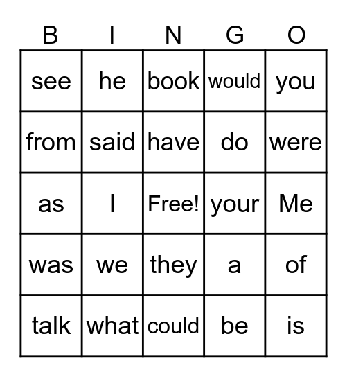 Kindergarten UFLI Heart Words Bingo Card