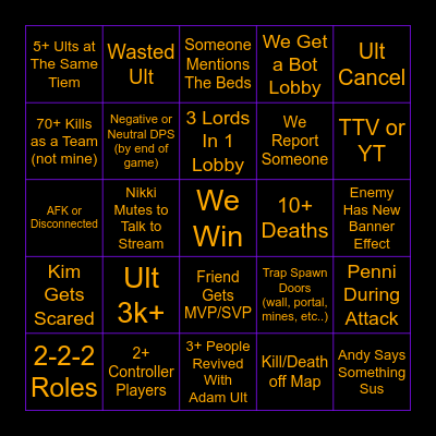 Marvel Rivals Bingo Card