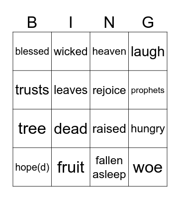 6th Sunday in OT year C Bingo Card