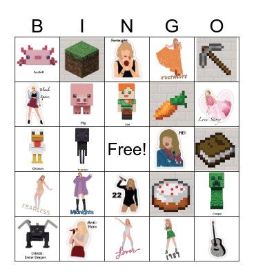 Swiftie Minecraft Mash-up Bingo Card