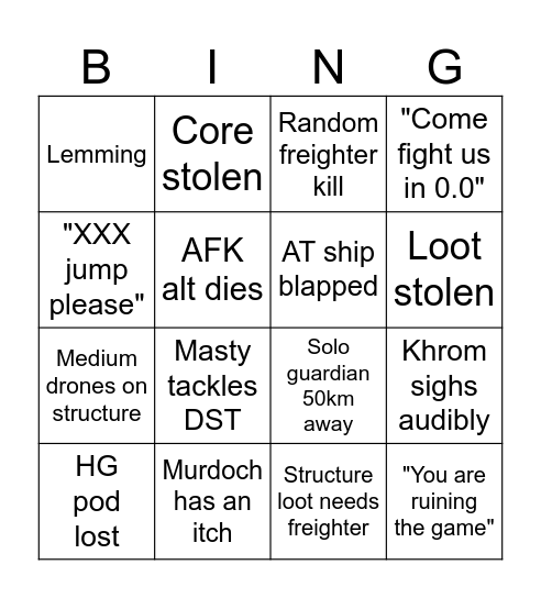 BF Bingo Card