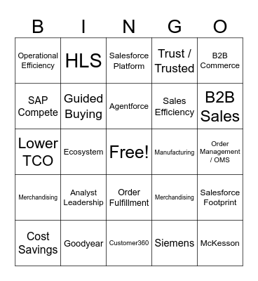 Commerce Bingo Card