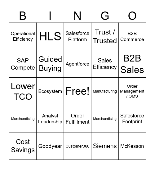 Commerce Bingo Card