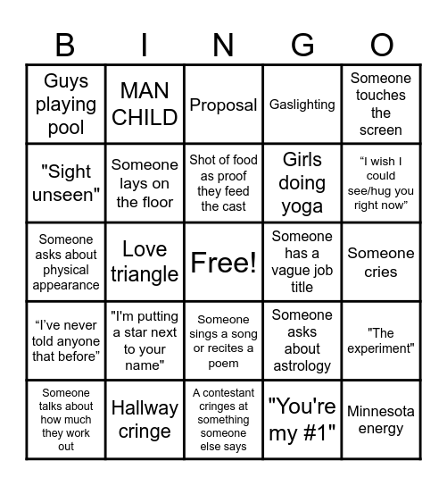 LOVE IS BLIND - SEASON 8 Bingo Card