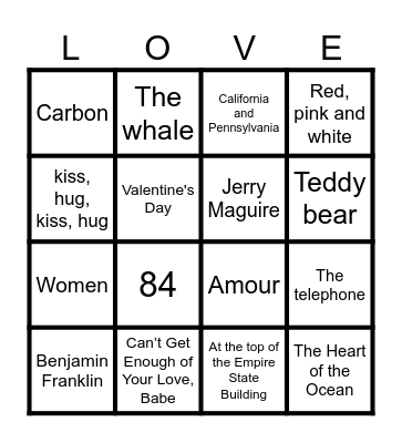 Random Valentines Trivia Bingo Card