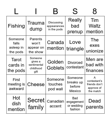 Love is Blind - Season 8 Bingo Card