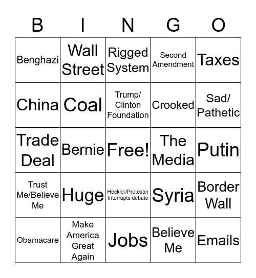 Presidential Bingo Card