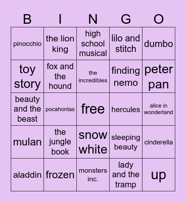 DISNEY MOVIE Bingo Card