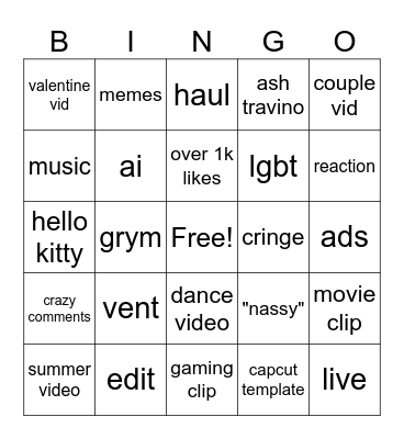Tiktok Bingo Card