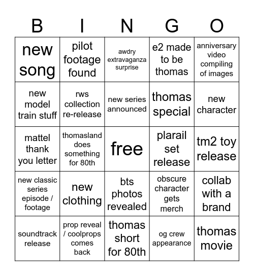 thomas 80th Bingo Card