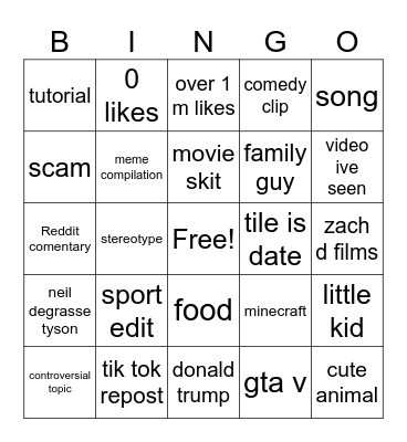 yt shorts Bingo Card