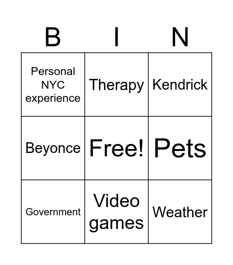Untitled Bingo Card