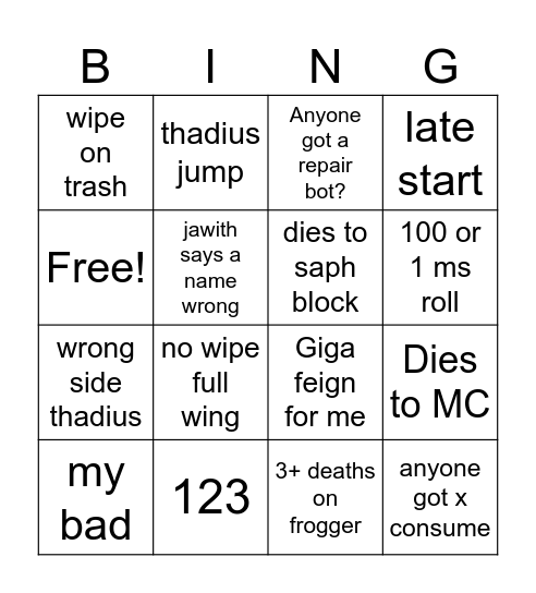 Jawiths NAXX BINGO Card