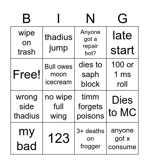 Timm's NAXX BINGO Card