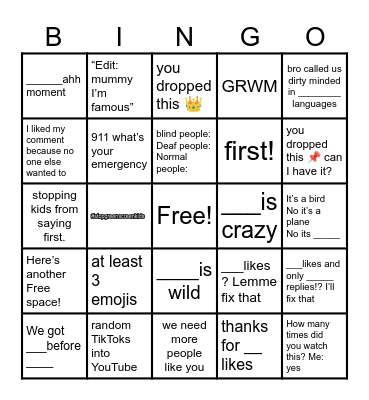 YouTube Bingo Card