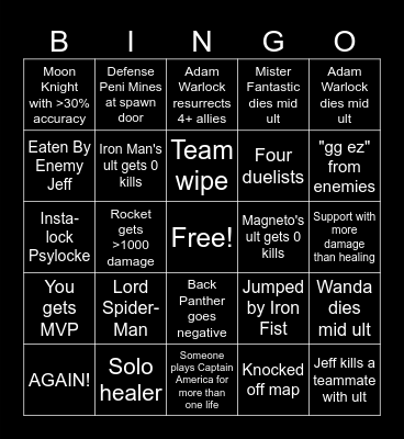 Marvel Rivals Bingo Card