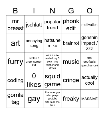 my fyp page Bingo Card