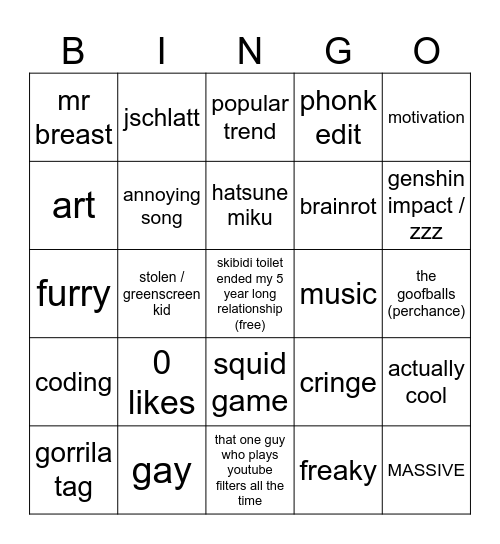my fyp page Bingo Card