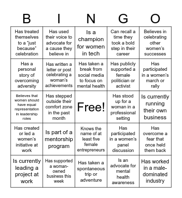 EmpowerHER Social Bingo Card