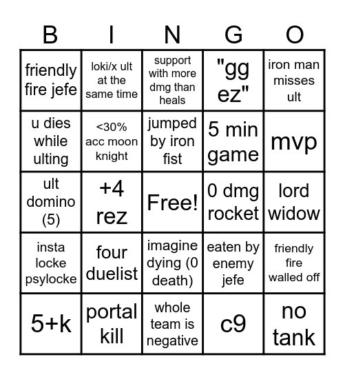 MARVEL RIVELS Bingo Card