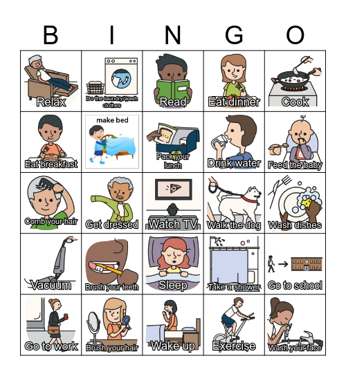 ESL - Daily Routines - from ESL Library Bingo Card