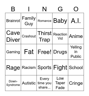 Instagram Bingo Card