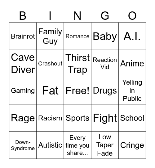 Instagram Bingo Card