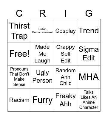Cringe Bingo Card