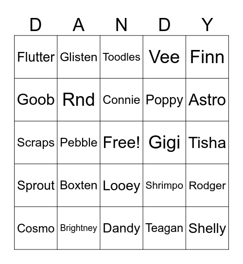 Dandy's world Twisteds Bingo Card