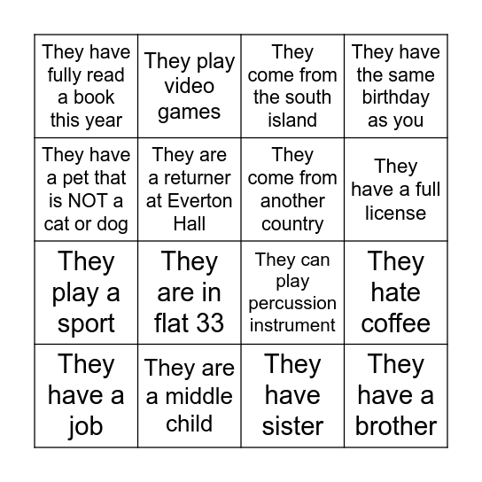 Human Bingo Card