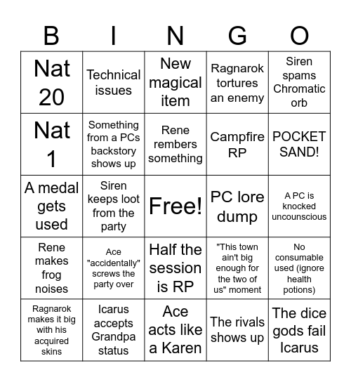 Session 5 Bingo! Bingo Card
