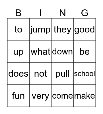 Sight Word BINGO Card
