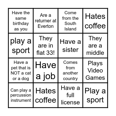 Human Bingo Card