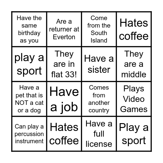 Human Bingo Card