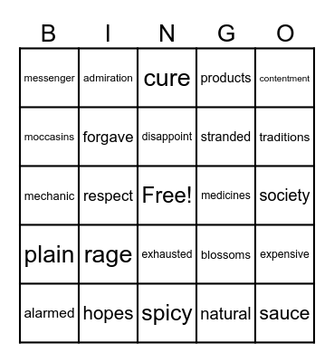 Unit 3: Our Traditions Vocabulary Bingo Card
