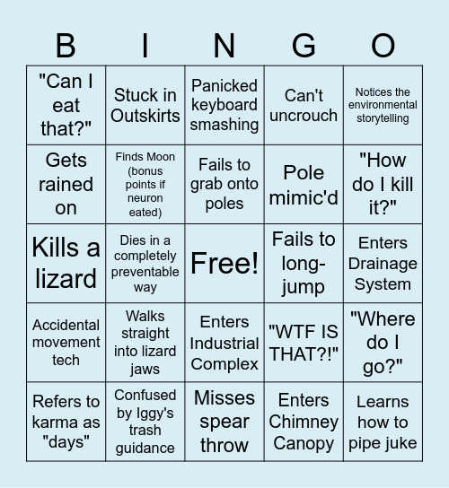 Rain World New Player Bingo Card