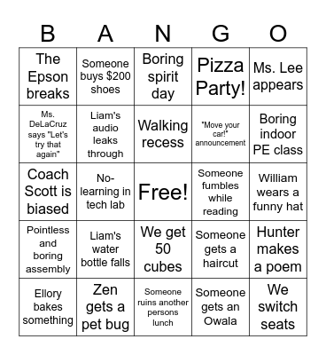 School Bango Bingo Card