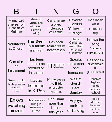 Human Bingo Card