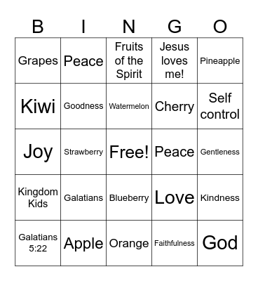 Fruits of The Spirit Bingo Card