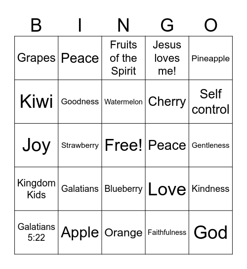 Fruits of The Spirit Bingo Card