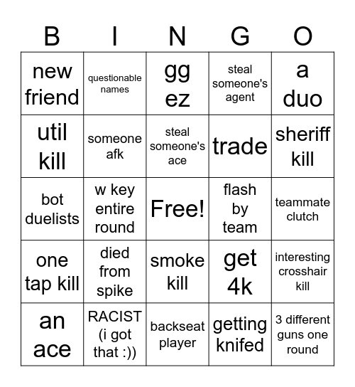 Valorant Bingo Card