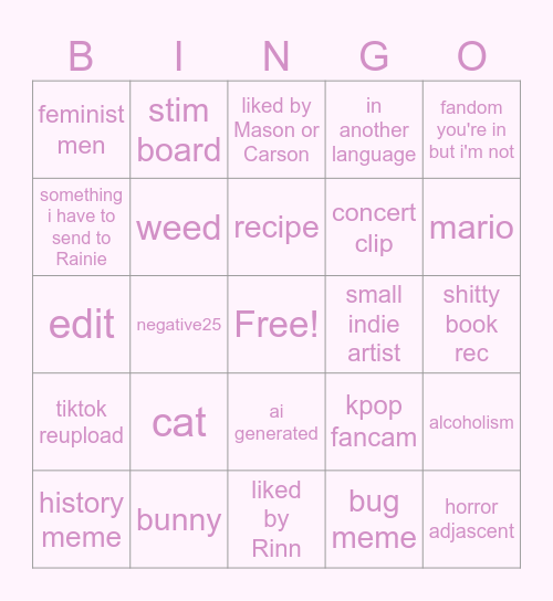 Lilly's reels Bingo Card